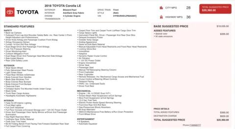 Photos of 2018 Toyota Corolla LE for sale in Jacksonville, FL at Auto Boutique Florida