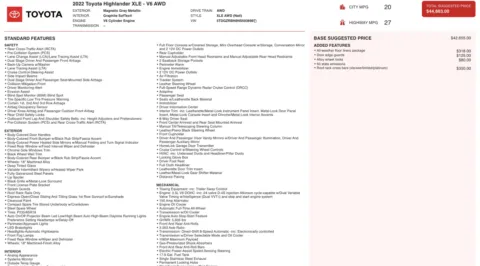 Photos of 2022 Toyota Highlander XLE for sale in Jacksonville, FL at Auto Boutique Florida