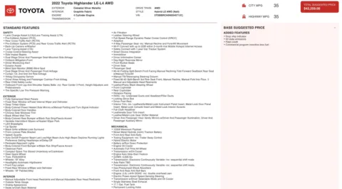 Photos of 2022 Toyota Highlander Hybrid LE for sale in Jacksonville, FL at Auto Boutique Florida