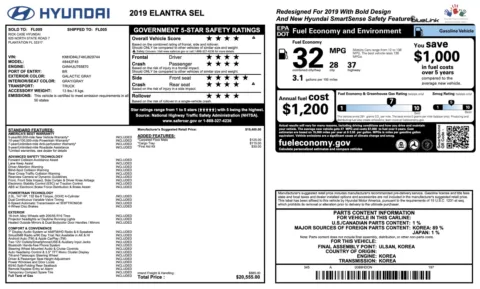 Photos of 2019 Hyundai Elantra SEL for sale in Jacksonville, FL at Auto Boutique Florida