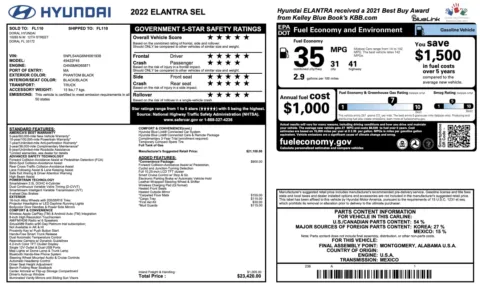 Photos of 2022 Hyundai Elantra SEL for sale in Jacksonville, FL at Auto Boutique Florida