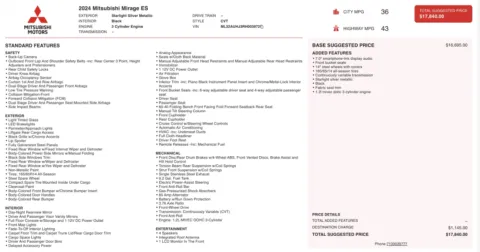 Photos of 2024 Mitsubishi Mirage ES for sale in Jacksonville, FL at Auto Boutique Florida