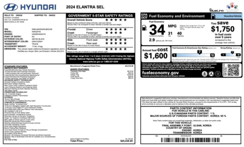 Photos of 2024 Hyundai Elantra SEL for sale in Jacksonville, FL at Auto Boutique Florida