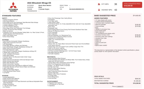 Photos of 2022 Mitsubishi Mirage ES for sale in Jacksonville, FL at Auto Boutique Florida