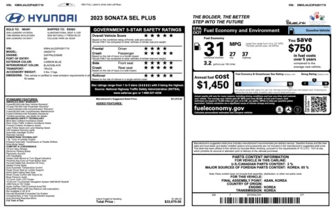 Photos of 2023 Hyundai Sonata SEL Plus for sale in Jacksonville, FL at Auto Boutique Florida