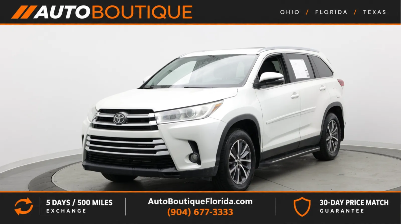 White 2019 Toyota Highlander XLE for sale in Jacksonville, FL