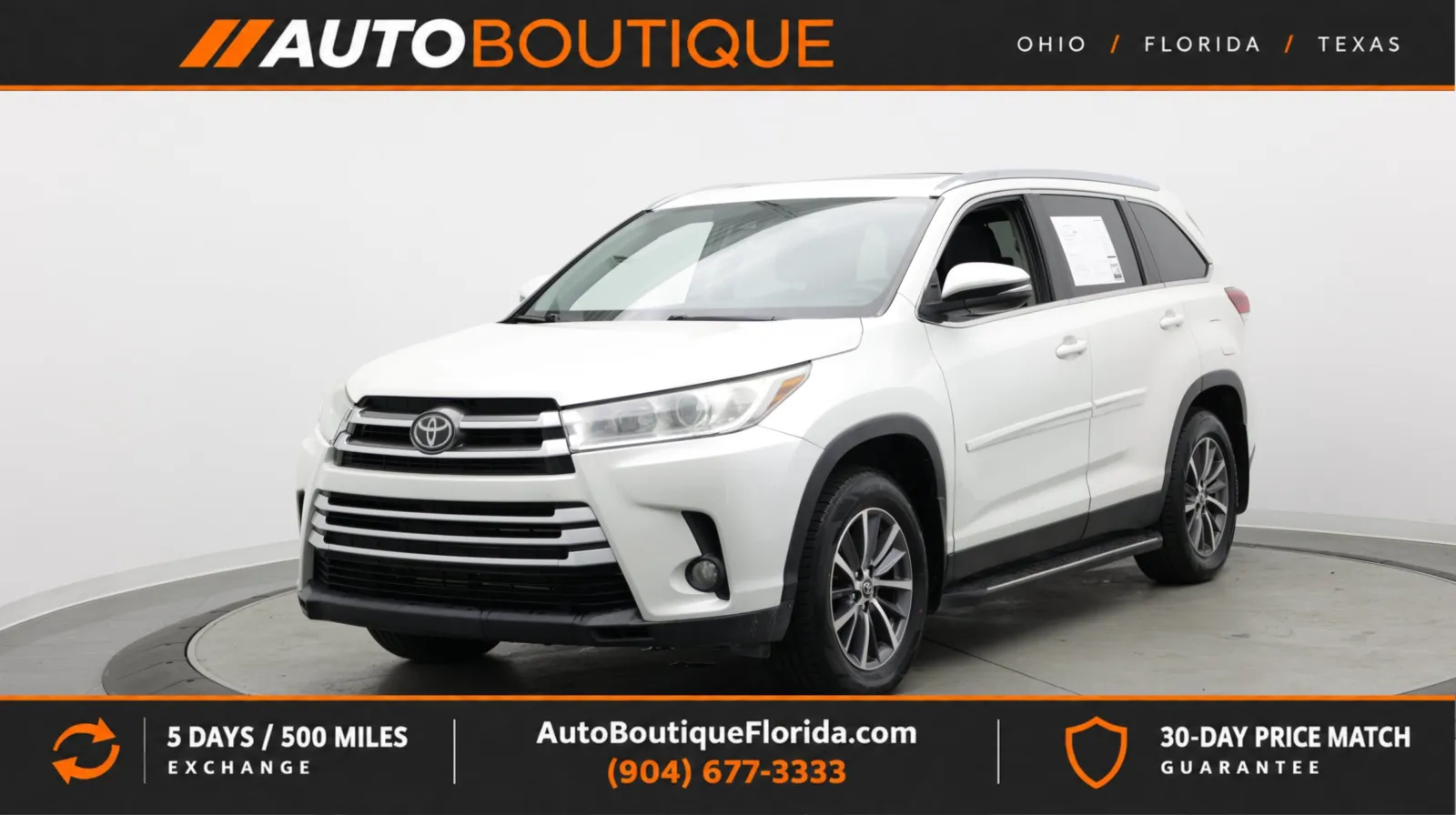 White 2019 Toyota Highlander XLE for sale in Jacksonville, FL