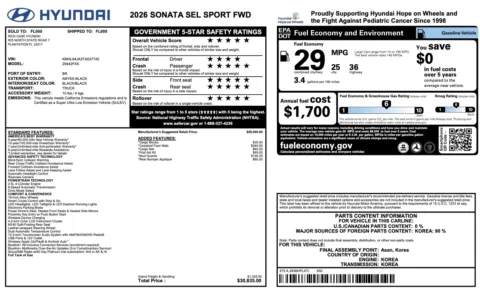 Photos of 2026 Hyundai Sonata SEL Sport for sale in Jacksonville, FL at Auto Boutique Florida