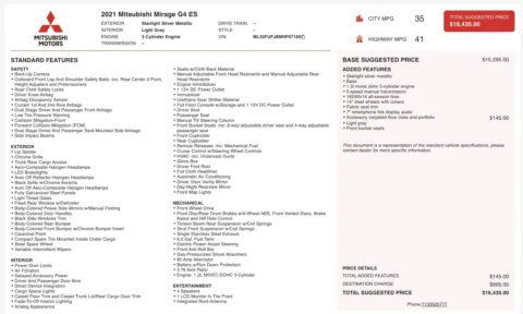 Photos of 2021 Mitsubishi Mirage G4 ES for sale in Jacksonville, FL at Auto Boutique Florida