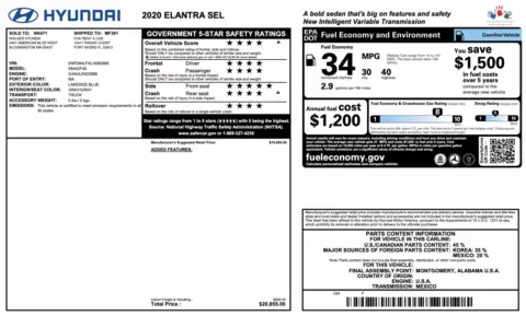 Photos of 2020 Hyundai Elantra SEL for sale in Jacksonville, FL at Auto Boutique Florida