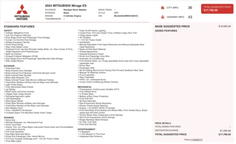 More photos of 2024 Mitsubishi Mirage ES at Auto Boutique Florida, FL