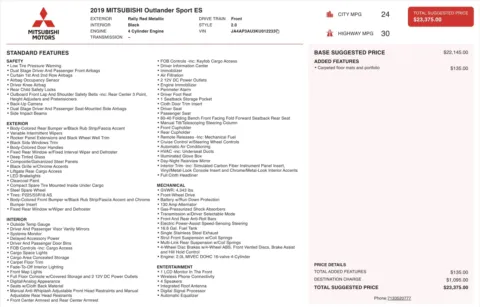 Photos of 2019 Mitsubishi Outlander Sport ES 2.0 for sale in Jacksonville, FL at Auto Boutique Florida