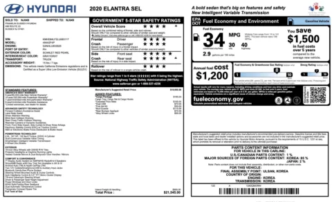 Photos of 2020 Hyundai Elantra SEL for sale in Jacksonville, FL at Auto Boutique Florida