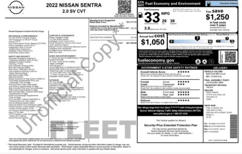 Photos of 2022 Nissan Sentra SV for sale in Jacksonville, FL at Auto Boutique Florida