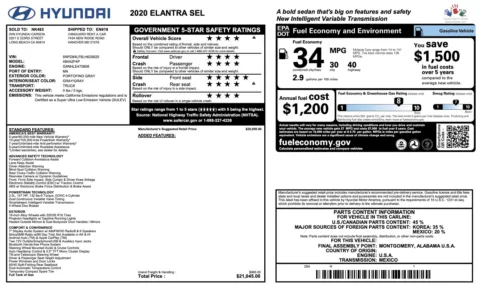 Photos of 2020 Hyundai Elantra SEL for sale in Jacksonville, FL at Auto Boutique Florida