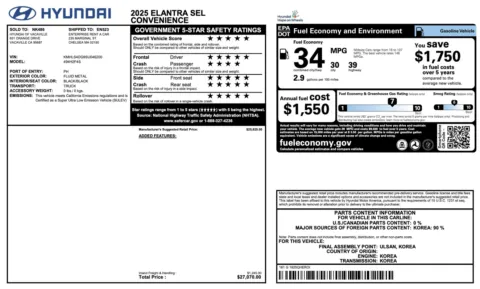 Photos of 2025 Hyundai Elantra SEL Convenience for sale in Jacksonville, FL at Auto Boutique Florida
