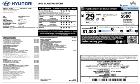 More photos of 2019 Hyundai Elantra Sport at Auto Boutique Florida, FL