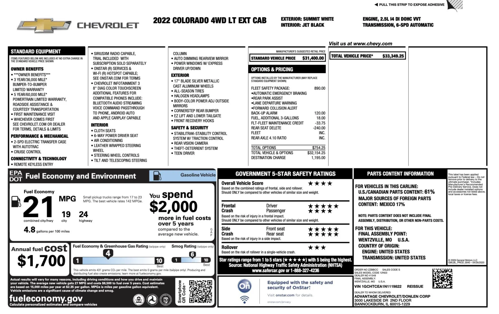 Image of 2022 Chevrolet Colorado 4WD LT