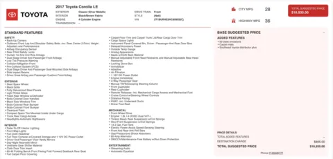 Photos of 2017 Toyota Corolla LE for sale in Jacksonville, FL at Auto Boutique Florida