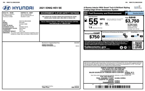 Photos of 2021 Hyundai Ioniq Hybrid SE for sale in Jacksonville, FL at Auto Boutique Florida