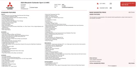 Photos of 2025 Mitsubishi Outlander Sport S for sale in Jacksonville, FL at Auto Boutique Florida
