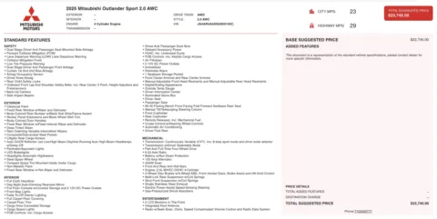 Photos of 2025 Mitsubishi Outlander Sport S for sale in Jacksonville, FL at Auto Boutique Florida