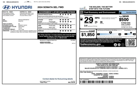 Photos of 2024 Hyundai Sonata SEL for sale in Jacksonville, FL at Auto Boutique Florida