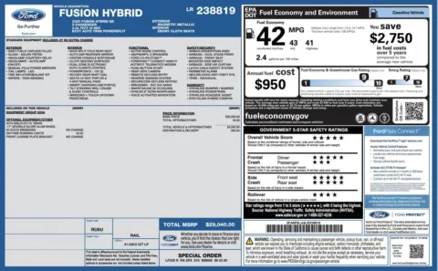 Photos of 2020 Ford Fusion Hybrid SE for sale in Jacksonville, FL at Auto Boutique Florida