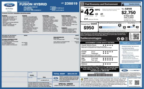 Photos of 2020 Ford Fusion Hybrid SE for sale in Jacksonville, FL at Auto Boutique Florida