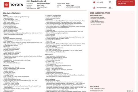 Photos of 2021 Toyota Corolla LE for sale in Jacksonville, FL at Auto Boutique Florida