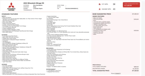 Photos of 2022 Mitsubishi Mirage ES for sale in Jacksonville, FL at Auto Boutique Florida