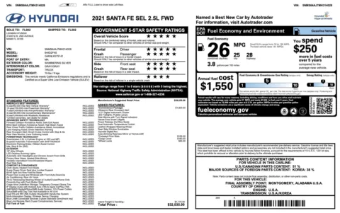 Photos of 2021 Hyundai Santa Fe SEL for sale in Jacksonville, FL at Auto Boutique Florida