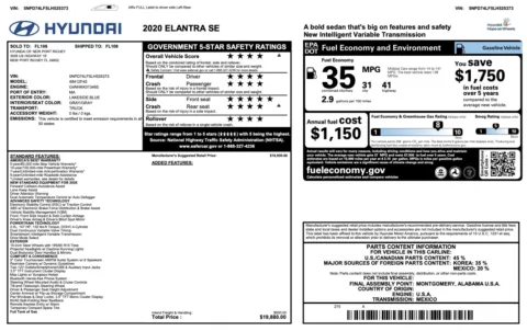 Photos of 2020 Hyundai Elantra SE for sale in Jacksonville, FL at Auto Boutique Florida