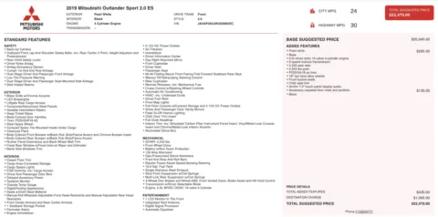 Photos of 2019 Mitsubishi Outlander Sport SP 2.0 for sale in Jacksonville, FL at Auto Boutique Florida