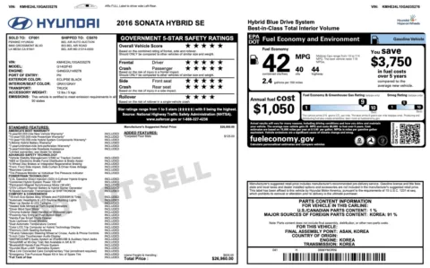 Photos of 2016 Hyundai Sonata Hybrid SE for sale in Jacksonville, FL at Auto Boutique Florida