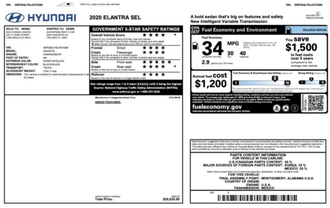 Photos of 2020 Hyundai Elantra SEL for sale in Jacksonville, FL at Auto Boutique Florida