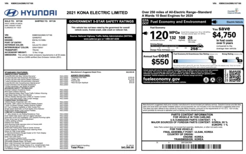 Photos of 2021 Hyundai Kona Electric Limited for sale in Jacksonville, FL at Auto Boutique Florida