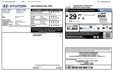 Photos of 2025 Hyundai Sonata SEL for sale in Jacksonville, FL at Auto Boutique Florida