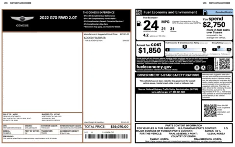 More photos of 2022 Genesis G70 2.0T at Auto Boutique Florida, FL