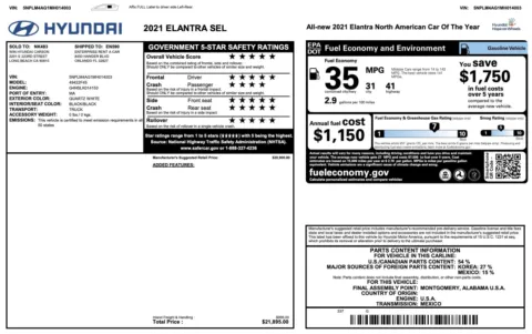 Photos of 2021 Hyundai Elantra SEL for sale in Jacksonville, FL at Auto Boutique Florida