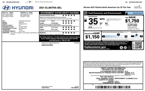 Photos of 2021 Hyundai Elantra SEL for sale in Jacksonville, FL at Auto Boutique Florida