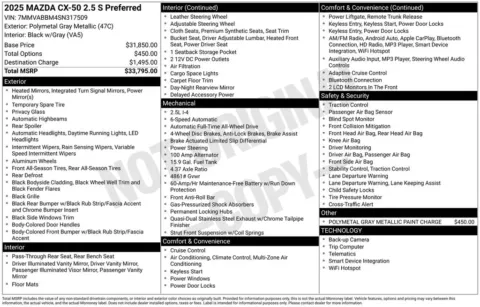 Gray 2025 Mazda CX-50 2.5 S Preferred Package for sale in Broken Arrow, OK