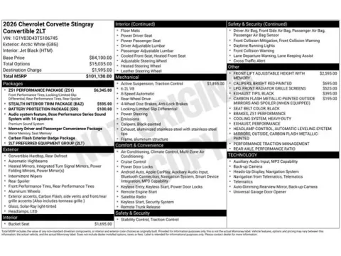 Photos of 2026 Chevrolet Corvette Stingray for sale in Tulsa, OK at Jim Norton T-Town Chevrolet