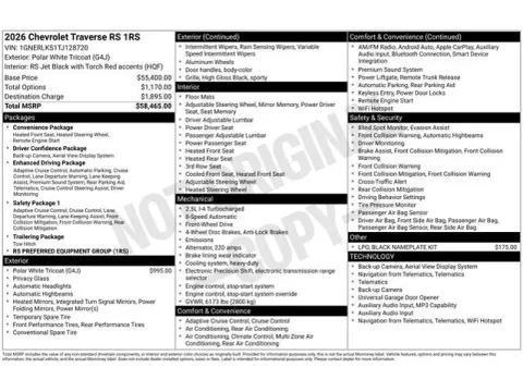 Photos of 2026 Chevrolet Traverse RS for sale in Tulsa, OK at Jim Norton T-Town Chevrolet