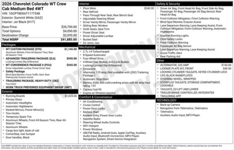 Photos of 2026 Chevrolet Colorado Work Truck for sale in Tulsa, OK at Jim Norton T-Town Chevrolet