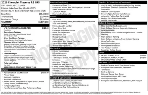 Photos of 2026 Chevrolet Traverse RS for sale in Tulsa, OK at Jim Norton T-Town Chevrolet