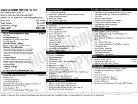 Photos of 2026 Chevrolet Traverse RS for sale in Tulsa, OK at Jim Norton T-Town Chevrolet