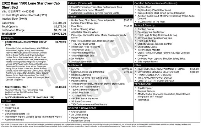 White 2022 Ram 1500 Big Horn/Lone Star for sale in Tulsa, OK