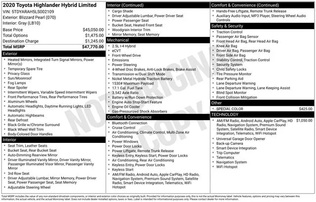 White 2020 Toyota Highlander Hybrid Limited for sale in Tulsa, OK