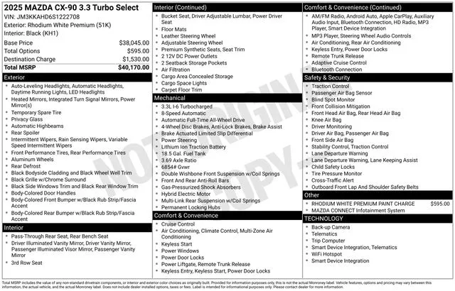 White 2025 Mazda CX-90 3.3 Turbo Select for sale in Tulsa, OK